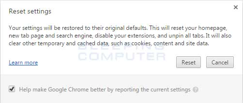 Restablecer confirmación de Chrome