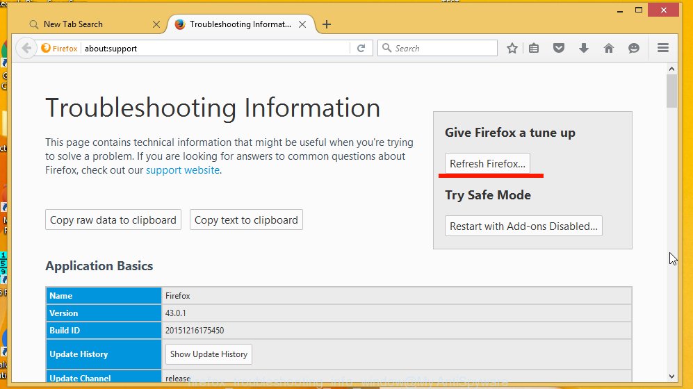 Ventana de información de solución de problemas de Mozilla Firefox
