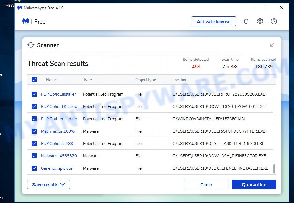 MalwareBytes Free para Microsoft Windows, el análisis en busca de adware está completo