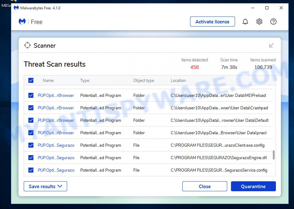 MalwareBytes Free para Microsoft Windows, se realizó el análisis en busca de adware
