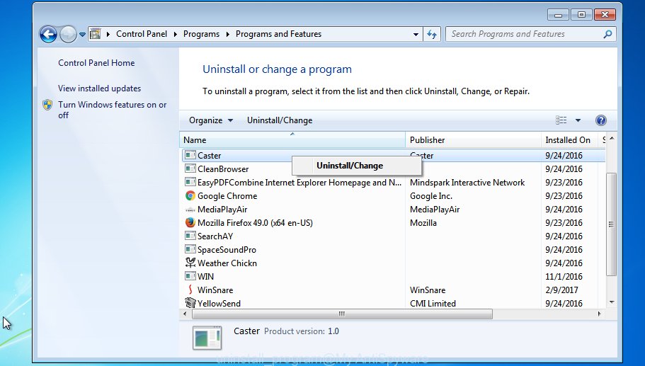 desinstalar programa Microsoft Windows 7